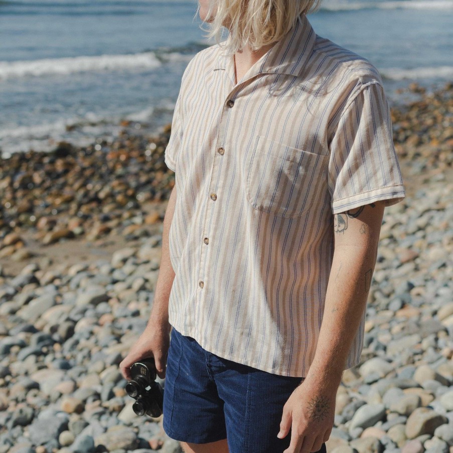 Apparel Daydream Surf Shop Tops | Daydream Cove Shirt - Cream & Tan Stripe